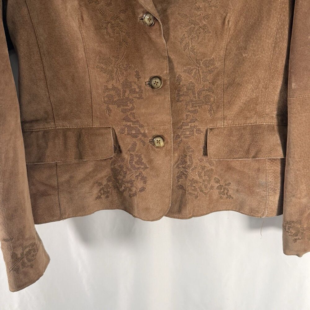 Coldwater Creek Leather Jacket Women's Medium Brown 3 Button Front Pockets - Picture 3 of 11